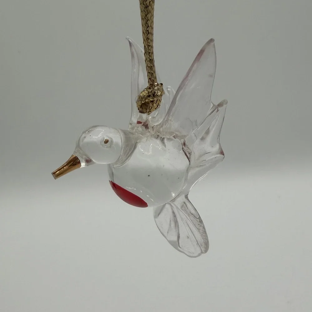 Vintage Glass Hummingbird Ornament Red Breast‎ Gold Beak Hanging Decor